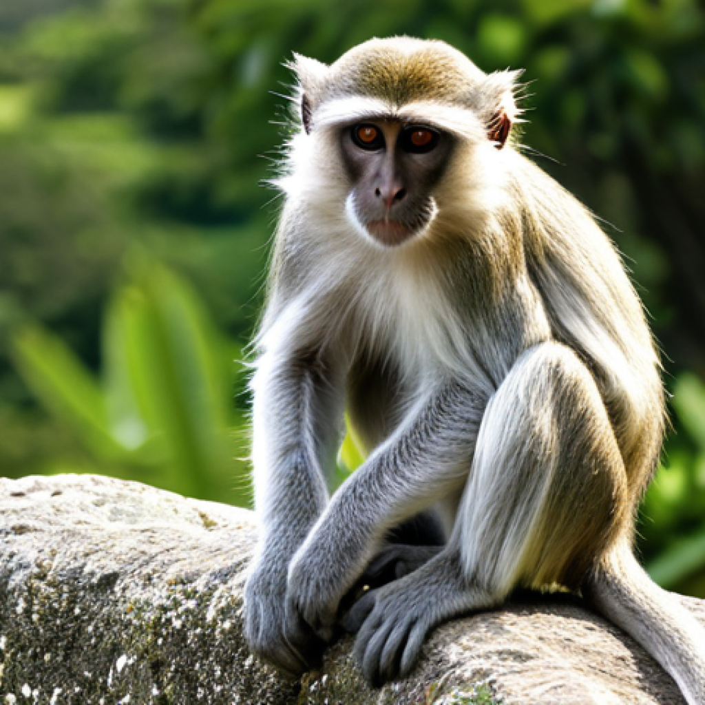 세인트키츠 네비스 멸종위기 동식물 - A vervet monkey in its natural habitat in Nevis, fully clothed, appropriate content, safe for work, ...