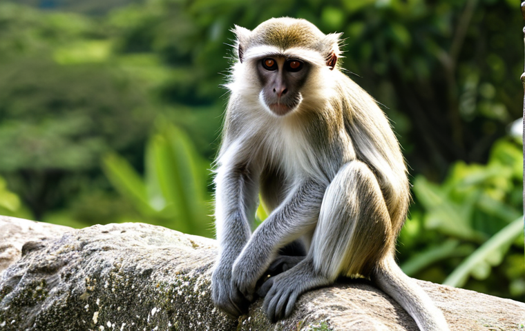 세인트키츠 네비스 멸종위기 동식물 - A vervet monkey in its natural habitat in Nevis, fully clothed, appropriate content, safe for work, ...