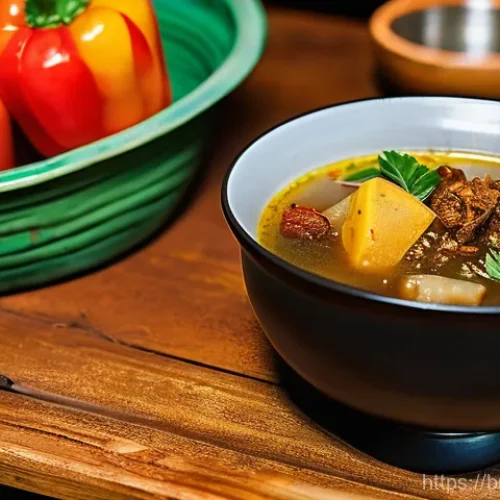Home 27 세인트키츠 네비스 전통음식 - **A comforting bowl of 'Goat Water' stew, served in a rustic, inviting local restaurant in St. Kitts...