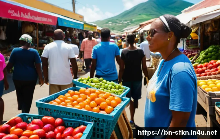 세인트키츠 네비스 사건사고 - **Vigilant Traveler in a Bustling Market:**
"A candid, realistic shot of a diverse group of peop...